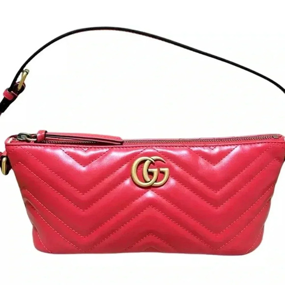 NWT GUCCI GG Marmont Small Shoulder Bag Red Matelassé Chevron Leather - Picture 2 of 11
